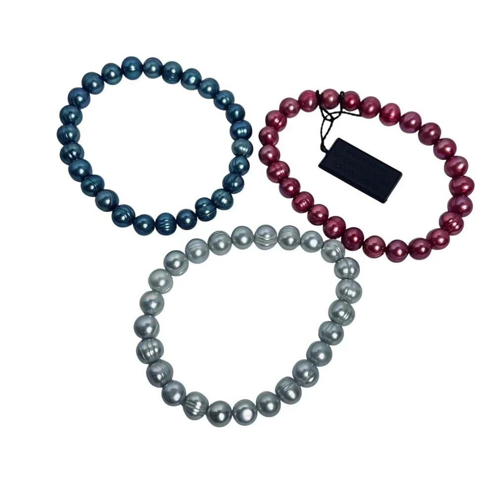 Set Of 3 Honora Freshwater Pearl Bracelets Blue, Silver And Pink (5955) - Picture 3 of 3